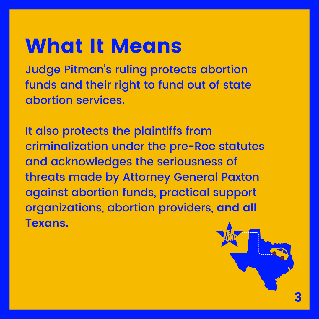 A yellow and blue square that says What It Means, with information about the Pitman ruling.